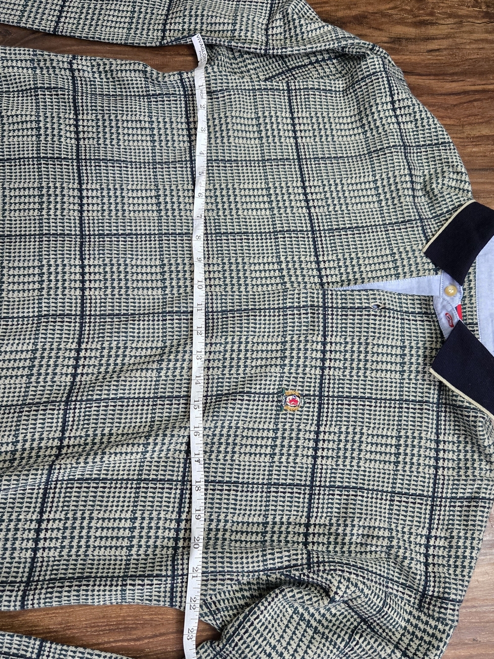 Vintage Bugle Boy Classics Long Sleeve Polo Cream Green Navy XL 100% Cotton - Picture 12 of 16